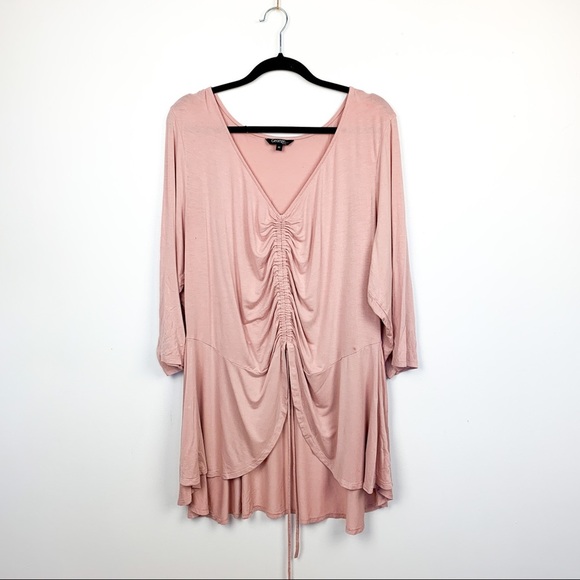 Pink Long Sleeve Top with Ruched Front & V-Neck - Picture 1 of 10